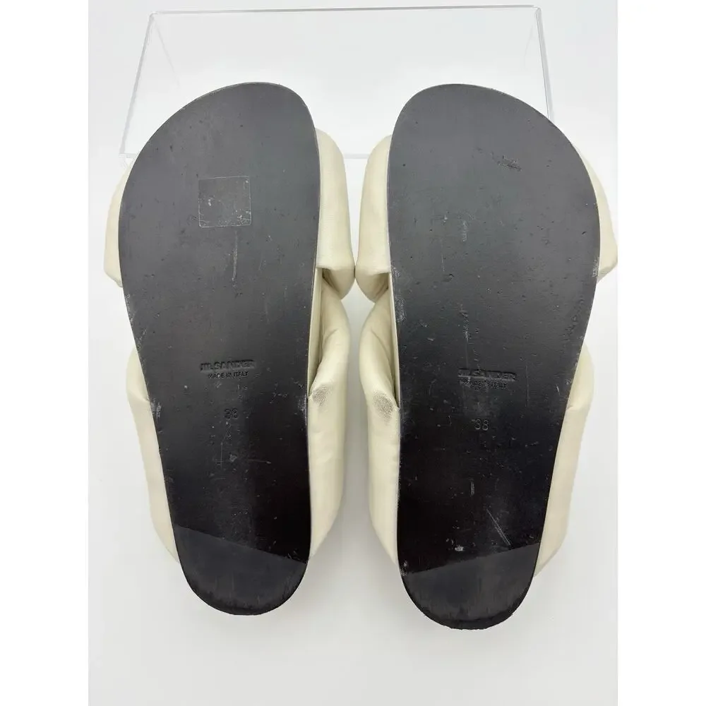 Jil Sander Padded Slides White Leather Size 38 / 8 Arch Support Puffy Pillow
